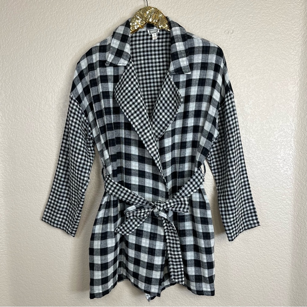 mo:vint • Black & White Gingham Open-Front Wrap Jacket